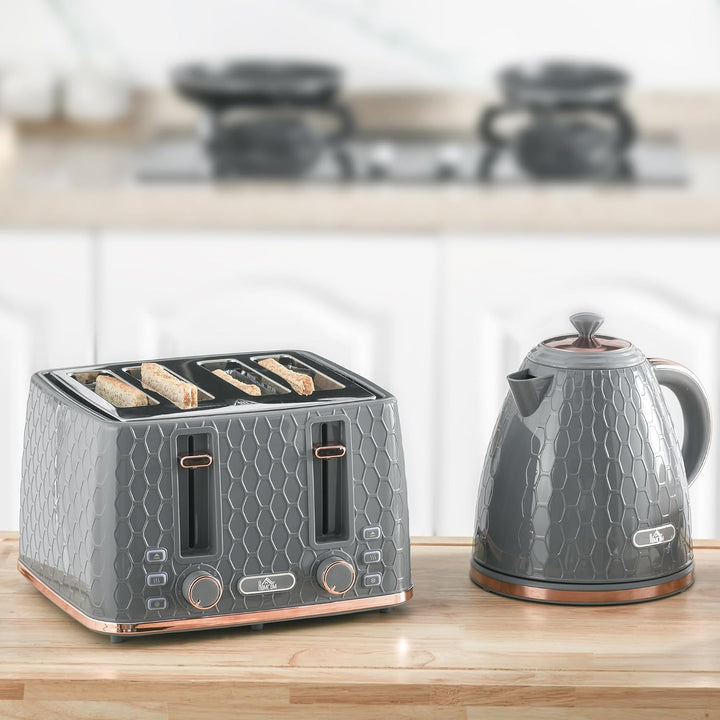 HOMCOM Wasserkocher Toaster Set 1,7L Wasserkocher 4 Toastscheiben Frühstücksset mit 7 Bräunungsstufe