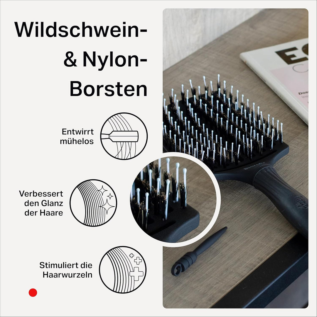 Olivia Garden Fingerbrush Care Iconic - Large - Schwarz - Detangler Bürste mit Wildschweinborsten &