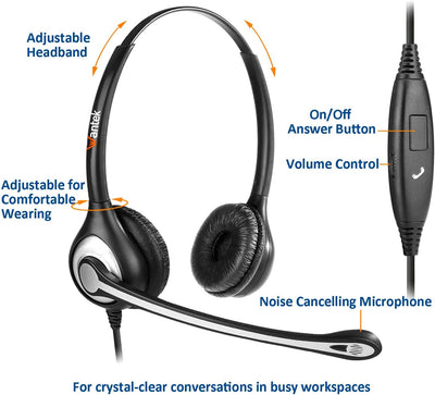 Headset Handy Binaural mit Noise Cancelling Mikrofon, WANTEK Smartphone Kopfhörer für iPhone Samsung