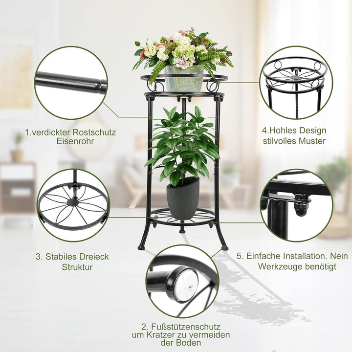 MA3TY Pflanzenständer Metall-Blumenständer,Blumentopfhalter für Drinnen & Draussen,Schwarz Small, Sm