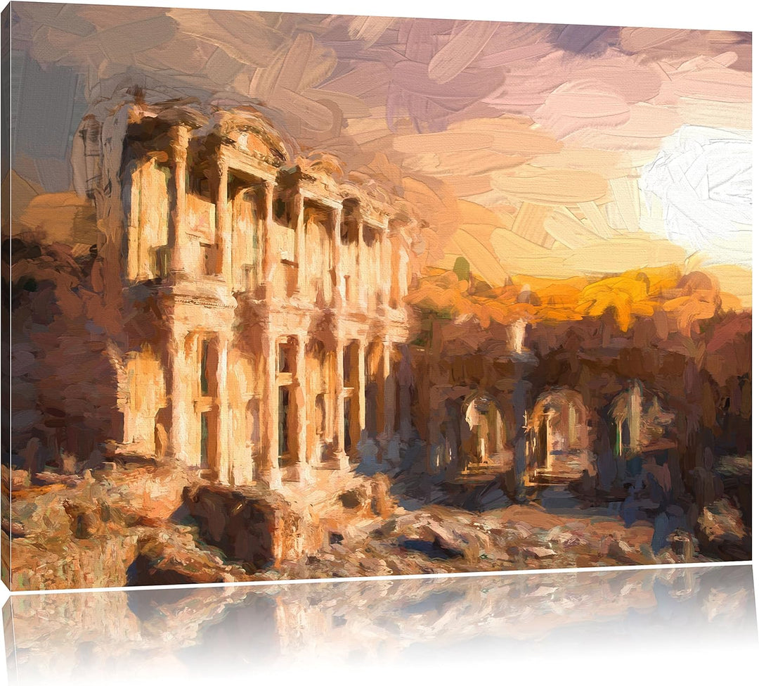 Pixxprint alte Tempelruine Kunst / 100x70cm Leinwandbild bespannt auf Holzrahmen/Wandbild Kunstdruck