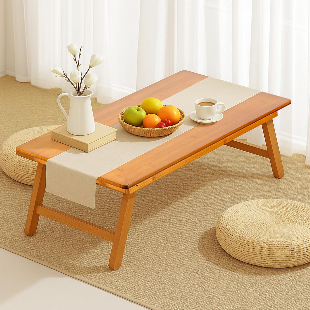 Niedriger Klapptisch aus Bambus 67x34x27 cm – Kleiner Faltbarer Beistelltisch für Balkon, Camping, S