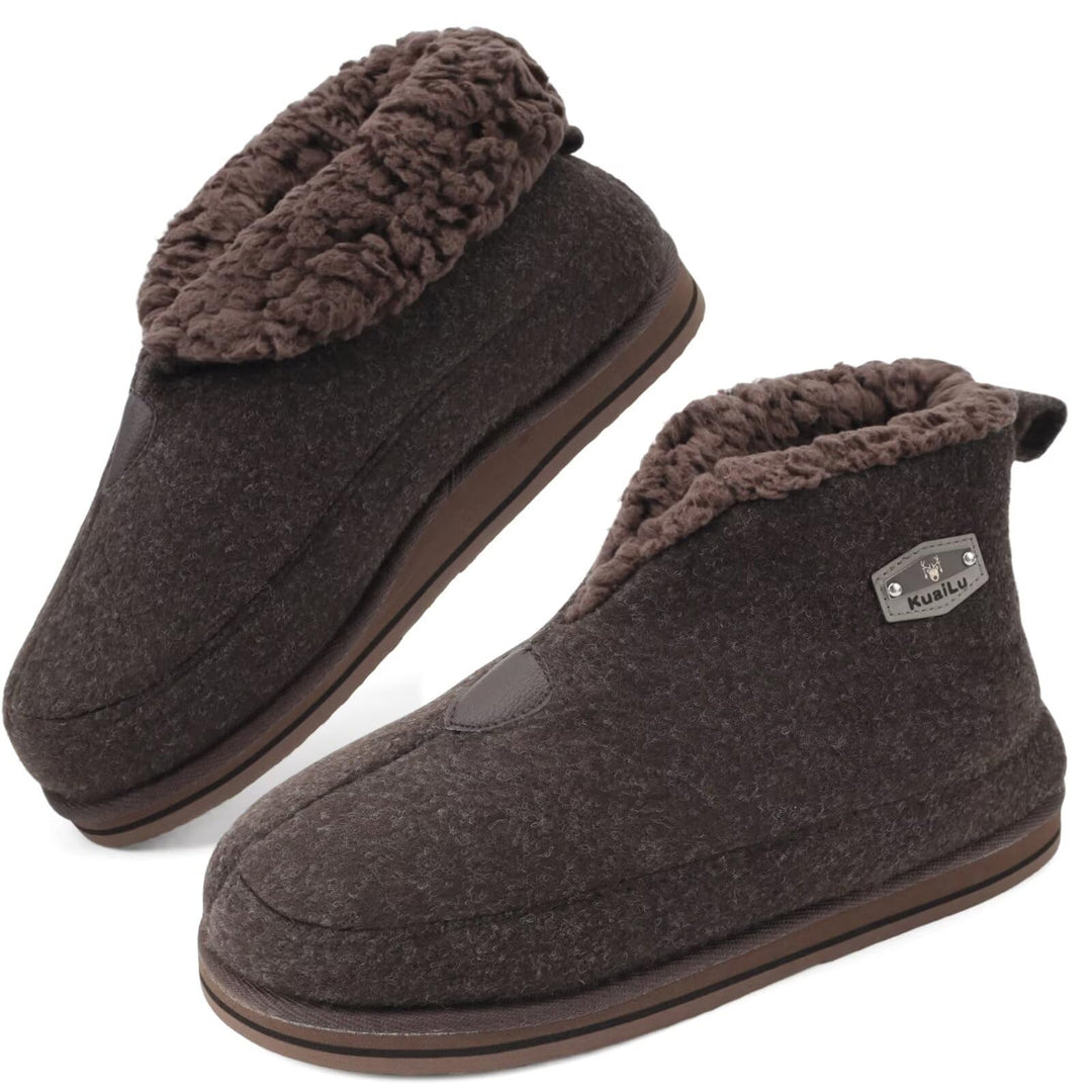 KuaiLu Hausschuhe Boots Herren Winter Filz Hausstiefel Warm Plüsch Flauschige Fell Hüttenschuhe Kusc