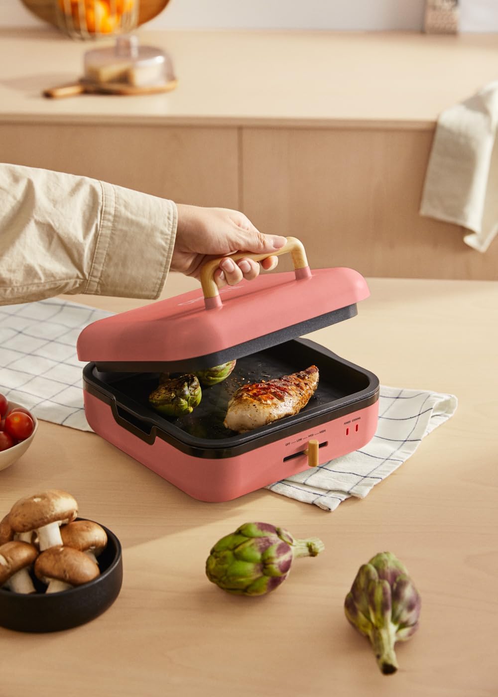 CREATE/STONE STUDIO PRO/Multifunktionsgrill mit 180º Öffnung Terrakotta/Temperaturregelung, Antihaft