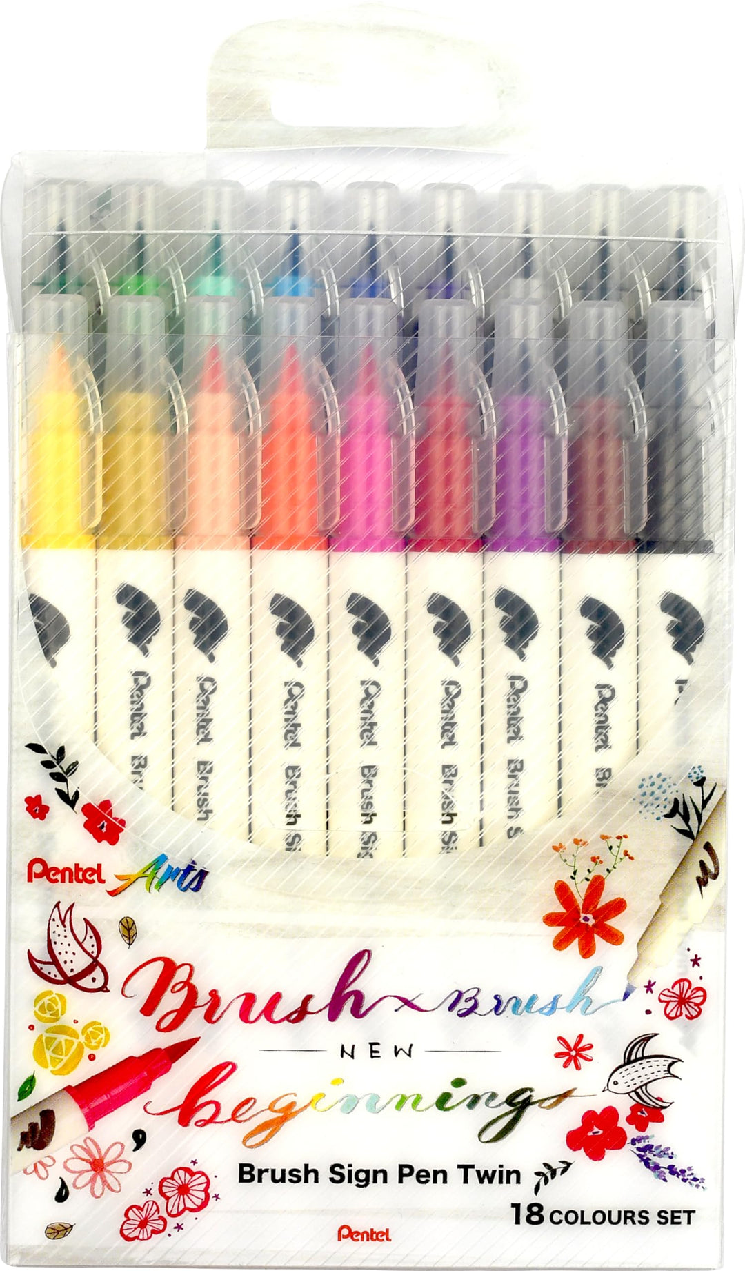 Pentel SESW30C-18 Brush Sign Pen Twin, 18-Farben-Set, Fasermaler mit zwei flexiblen Schreibspitzen,