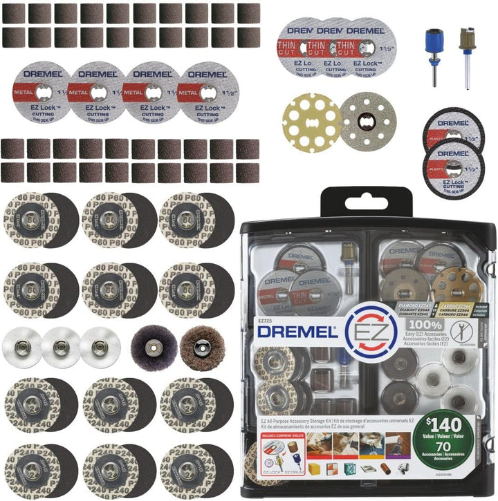 Dremel EZ725 Allzweck-Drehwerkzeug-Zubehör-Set mit Aufbewahrungs-Kit, EZ-Lock und EZ-Trommel für sch