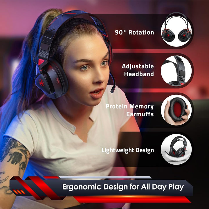 Awinnasey PH3 Kabelloses Gaming Headset für PS5, PS4, PC | Bluetooth-Kopfhörer mit 50 Stunden Akku,