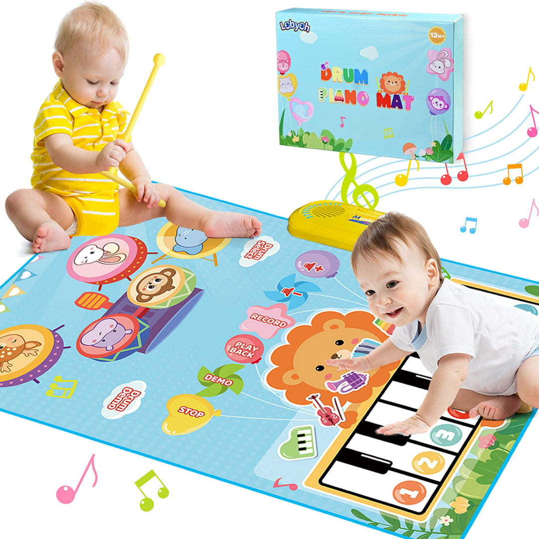 Lobyoh Baby Spielzeug 1 Jähr, 2-in-1-Musikmatte Piano Matte für Kleinkinder, Trommelspielzeug, Pädag