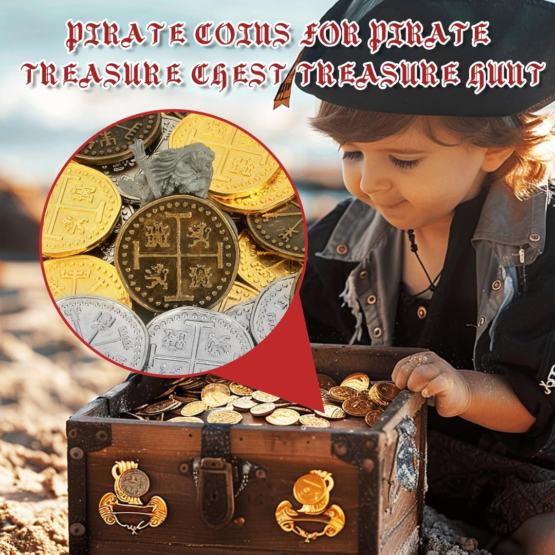 Byhoo 100 Pcs Metall Piraten Token Münzen Set, Realistische Schatz Spanisch Währung Münzen für Pirat