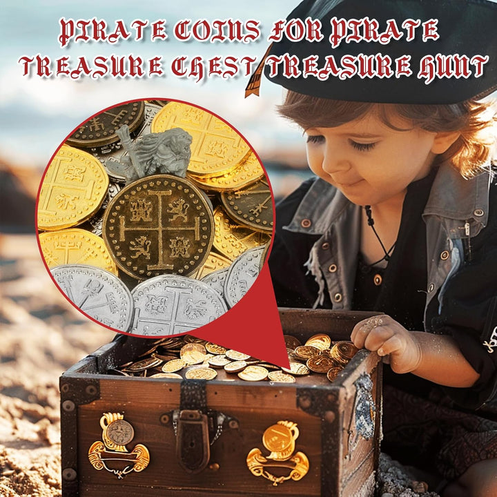 Byhoo 100 Pcs Metall Piraten Token Münzen Set, Realistische Schatz Spanisch Währung Münzen für Pirat