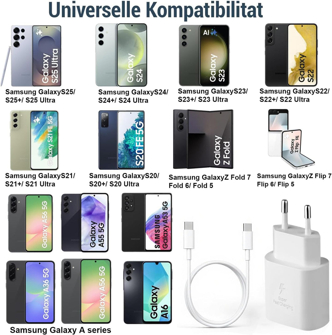 2er Pack USB C Ladegerät 25W Ladekabel für Samsung Galaxy S26 S25 S24 S23 S22 S21 Ultra/Plus A57 A56