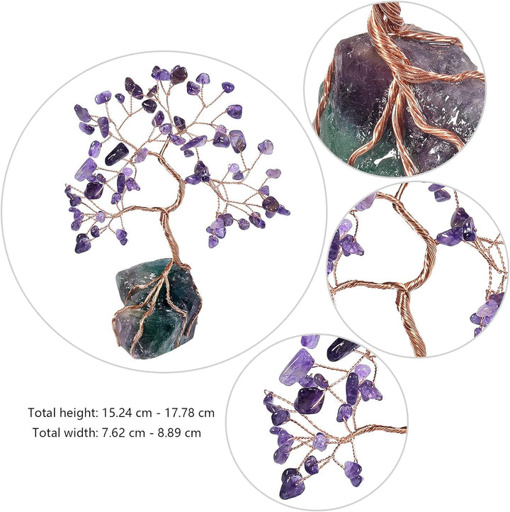 KYEYGWO Amethyst Heilung Kristall Geldbaum auf Natürlichen Fluorite Rohstein Base, Feng Shui Bonsai