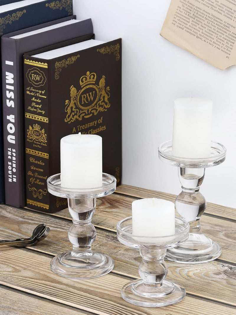 Lewondr Glas Kerzenhalter, 3 Stücke Kristallklar Kerzenständer in Unterschiedlicher Grösse, Elegant