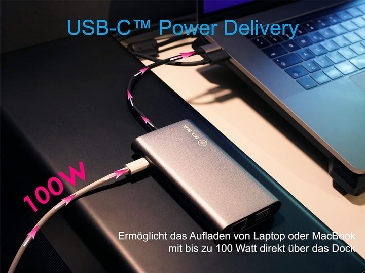 ICY BOX USB-C Docking Station (10-in-1) für 2 Monitore (1x HDMI & 1x VGA), 4K 60Hz, 3-fach USB 3.0 H