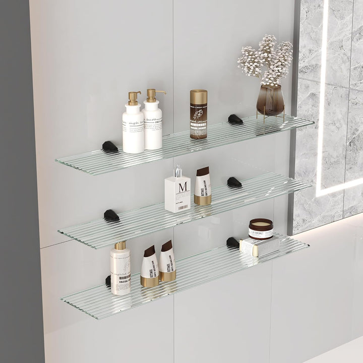 Glas Wandregal 30cm Klarglas geriffelt - 30-100 cm - Badezimmer Regal aus Glas - 6mm Glasscheibe aus