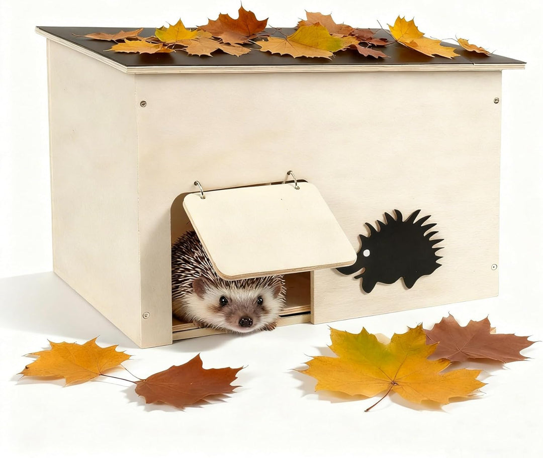 Igelhaus Holz mit Rattenklappe, Gross Igelhotel mit Boden und Labyrintheingang - Igelhütte Hedgehog