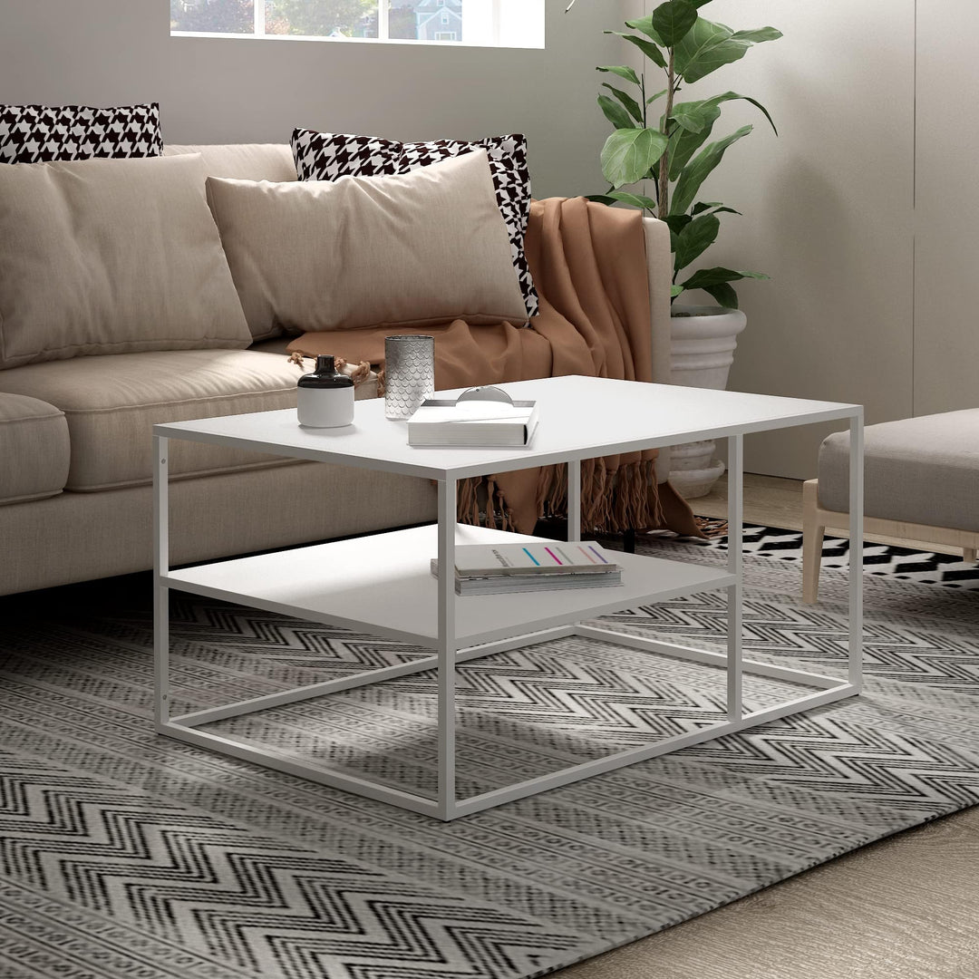 [en.casa] Couchtisch Solund Beistelltisch Metall Weiss Wohnzimmertisch mit Stauraum 90 x 60 x 45 cm
