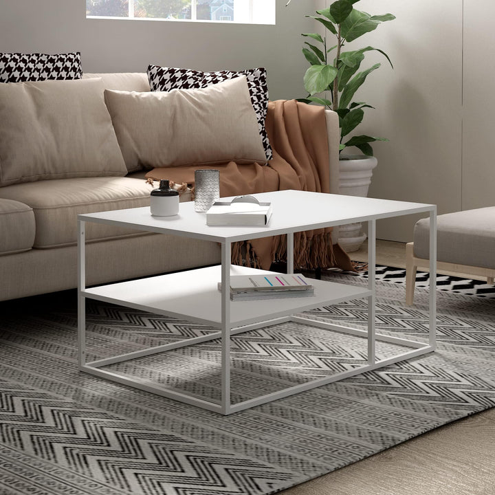 [en.casa] Couchtisch Solund Beistelltisch Metall Weiss Wohnzimmertisch mit Stauraum 90 x 60 x 45 cm