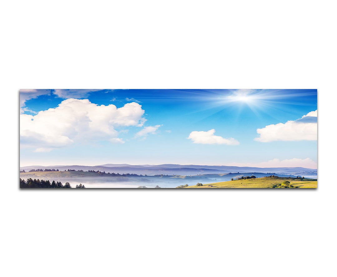 Paul Sinus Art Panoramabild auf Leinwand und Keilrahmen 150x50cm Ukraine Hügel Wiesen Wald Sonnenstr