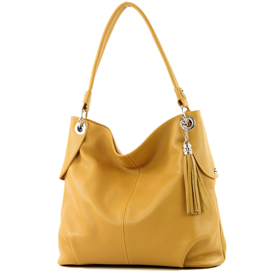 modamoda de - T185 - ital. Damen Schultertasche aus Leder Senfgelb, Senfgelb