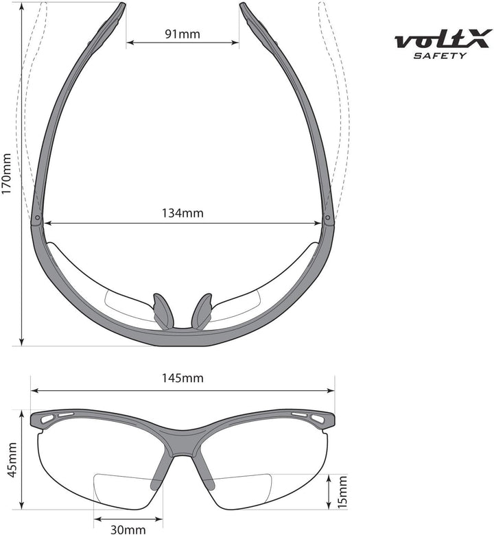 voltX 3 x Constructor' BIFOKALE Schutzbrille mit Lesehilfe (+3.0 Dioptrie klare, gelbe & polarisiert