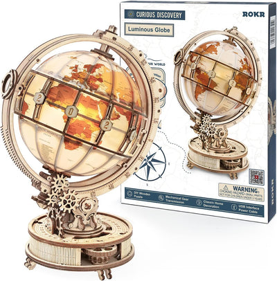 ROKR Holzpuzzle Erwachsene 3D Holz Puzzle Modell Mit Globus Modellbau, 180 Teilen, Luminous Globe