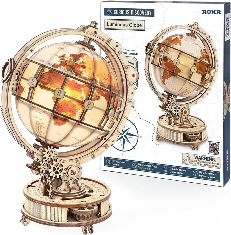 ROKR Holzpuzzle Erwachsene 3D Holz Puzzle Modell Mit Globus Modellbau, 180 Teilen, Luminous Globe