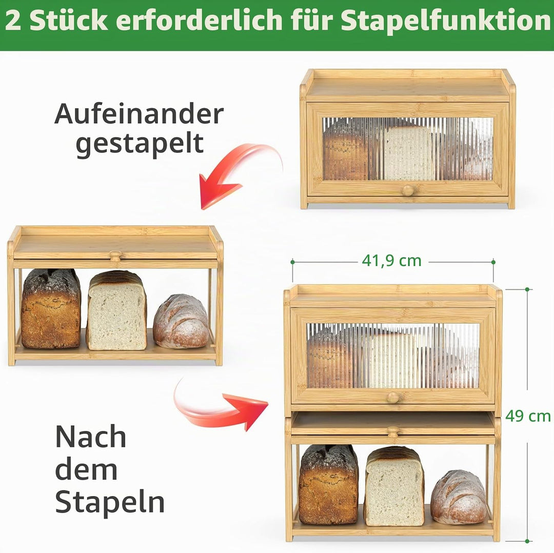 BAMBANG Bambus Brotkasten, Extragross Brotkästen Holz für Küchentheke, brotbox küche zur Brotaufbewa
