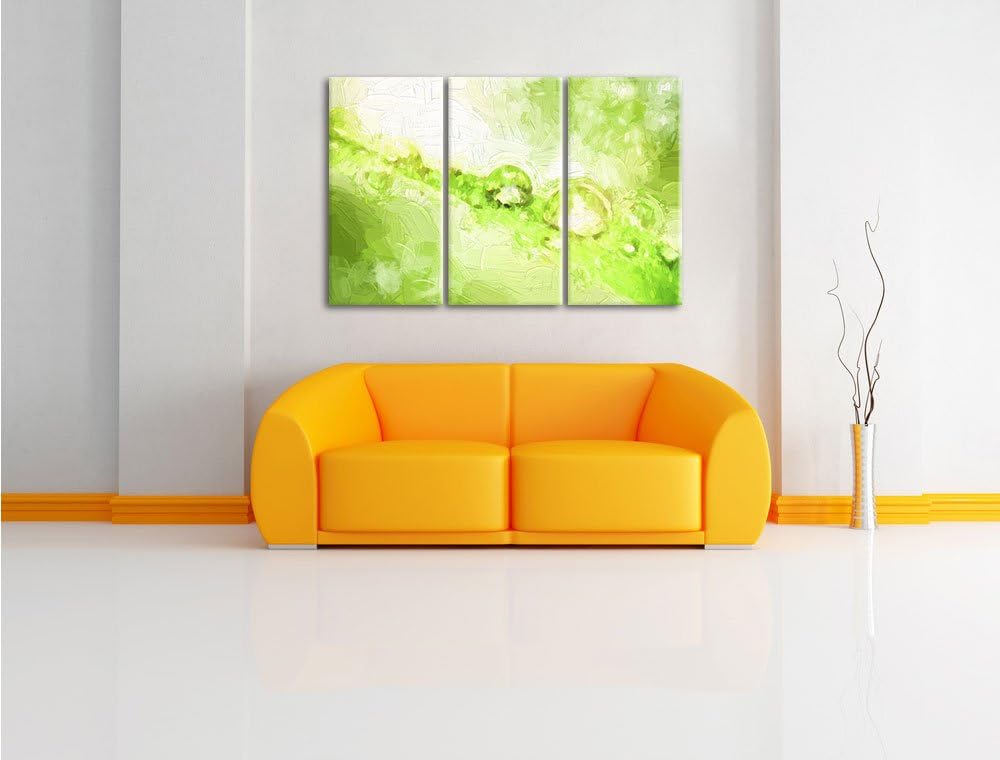Pixxprint Wassertropfen auf Grashalm Kunst Pinsel Effekt 3-Teiler Leinwandbild 120x80 Bild auf Leinw