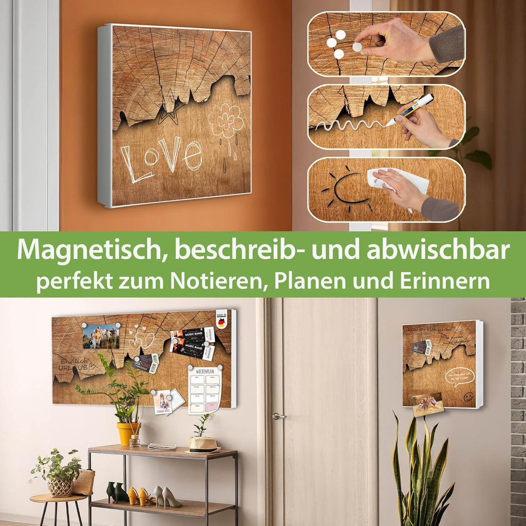 banjado® Grosser Schlüsselkasten Glas/Schlüsselbox 30cm x 30cm mit 50 Haken - Motiv Holz/Schlüsselka