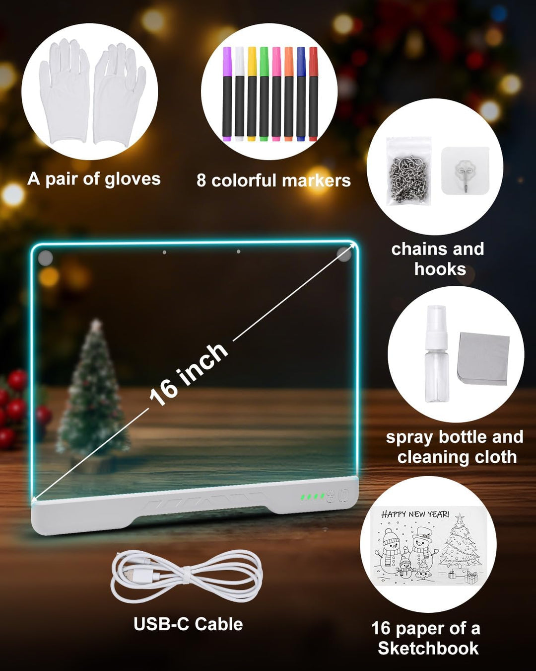 Led Zeichenbrett Kinder Kabellose, ORIA Leuchtendes Maltafel LED Notiztafel Wiederaufladbare, 7 Farb