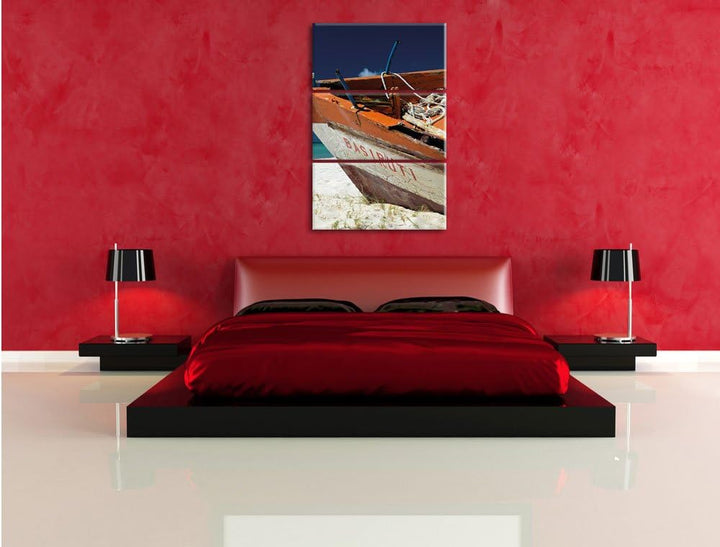 Pixxprint Boot am Strand 3-Teiler Leinwandbild 120x80 Bild auf Leinwand