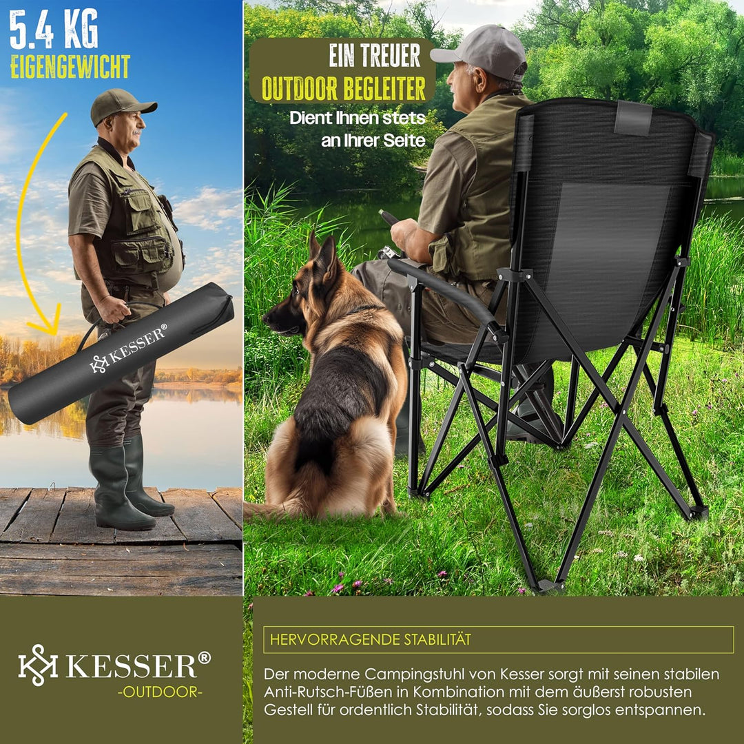 KESSER® Campingstuhl faltbar bis 160 kg | Angelstuhl Faltstuhl Klappstuhl Gepolstert mit Armlehnen |