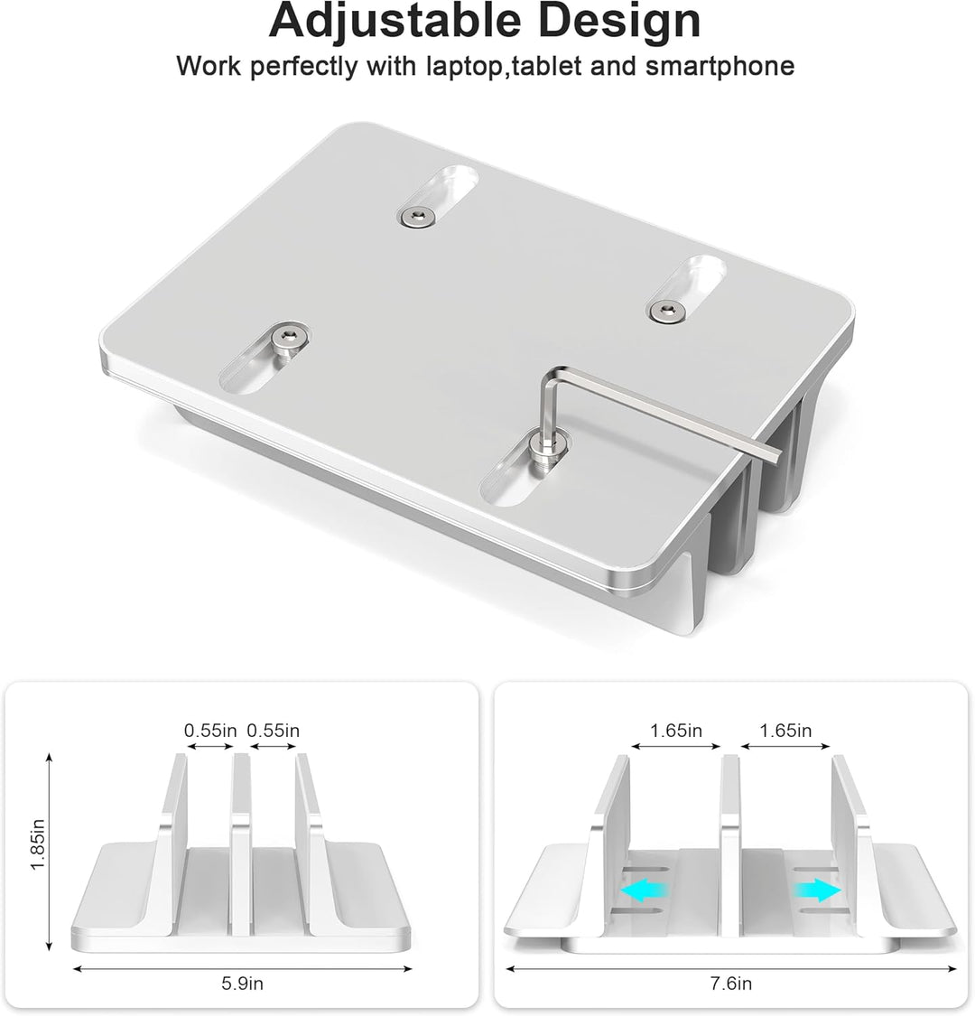 Vertikaler Laptop-Ständer, verstellbar, 2 Schlitze, Aluminium, Schreibtischhalterung (bis zu 43,9 cm