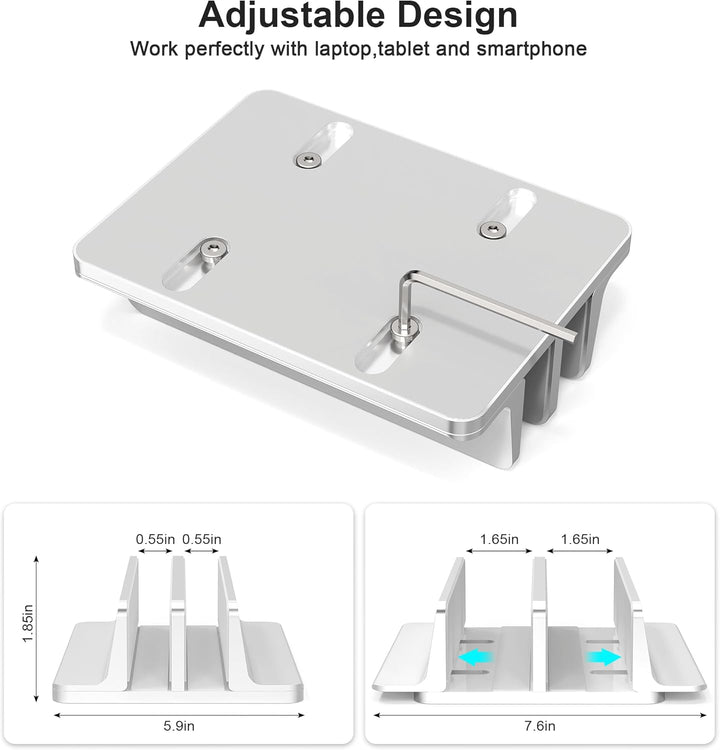 Vertikaler Laptop-Ständer, verstellbar, 2 Schlitze, Aluminium, Schreibtischhalterung (bis zu 43,9 cm