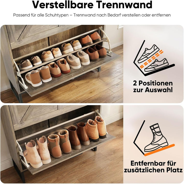 HOKEEPER Schuhschrank aus Holz, Schuhschrank 2 Klappen, Schuhkipper, Schmaler,freistehendes schmales