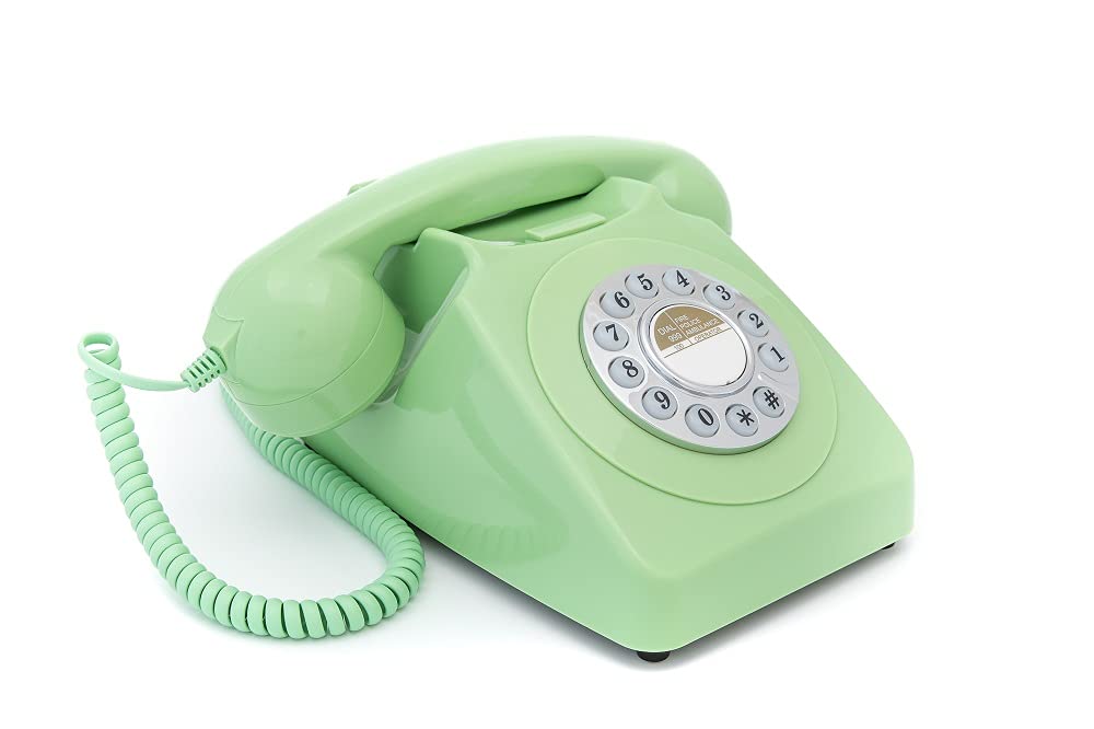GPO 746PUSHGREEN - Nostalgie Telefon im 70er Jahre Design, Grün Green Einzelbett, Green Einzelbett
