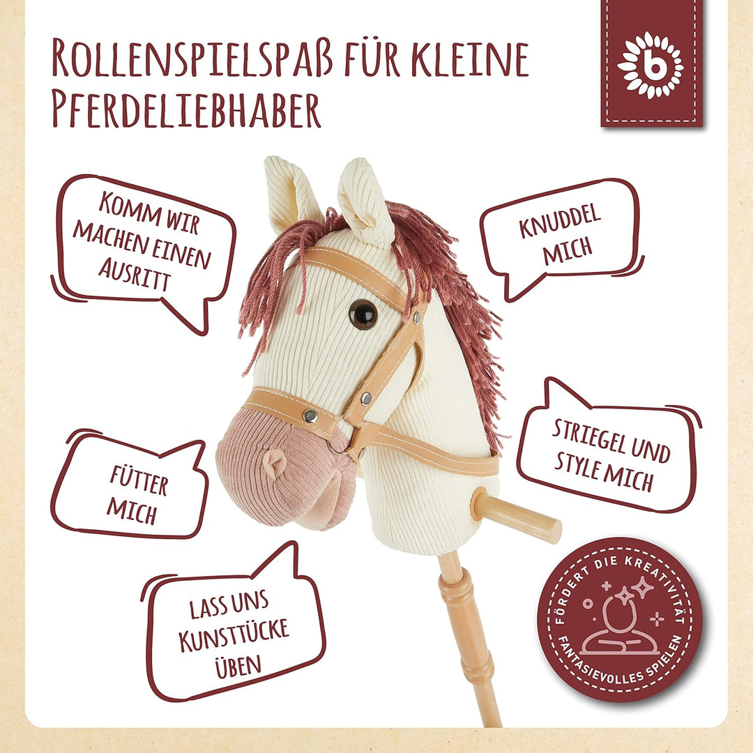 Bieco Steckenpferd Ginger | Hobby Horse | Rollen | Holz Stab | Stock Pferde Schöne für Kinder Stockp