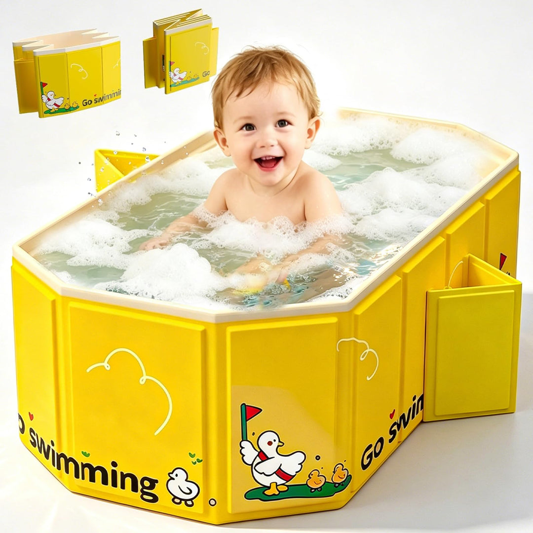 Babybadewanne Faltbare, Integrierte Baby Badewanne mit Stabilen Standfüssen und Doppeltem Ablauf, Re