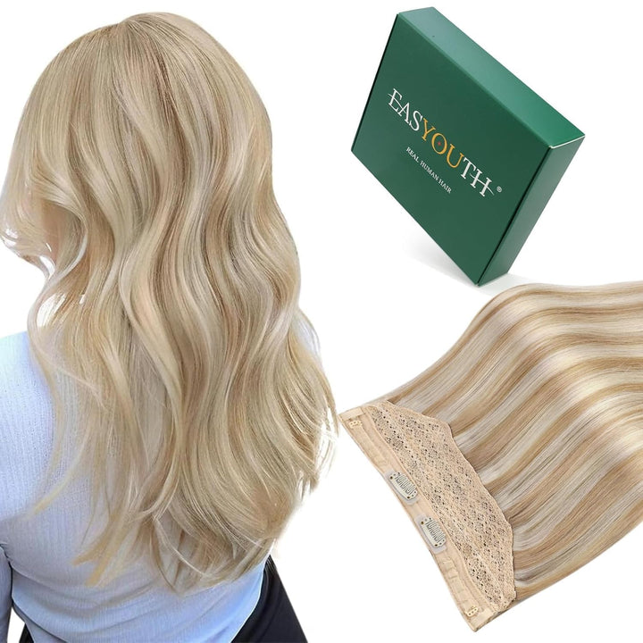 Easyouth Echthaar Extension Mit Draht Blond Fish Line Extensions Echthaar Honigblond Highlight Gelbb