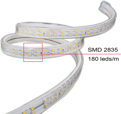 FOLGEMIR 1m LED Band mit Schalter Warmweiss, 2835 SMD 180 Leds/m Streifen, 220V 230V Strip, sehr hel