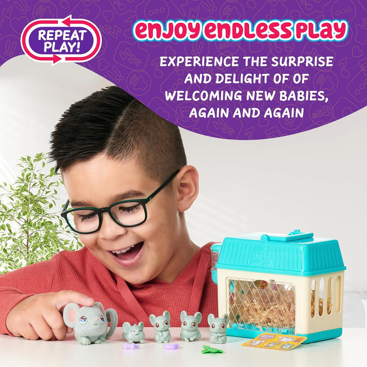 Little Live Pets Mama Surprise Mini Maus-Spielset: Lil‘ Mouse; die Mäuse-Mama bekommt 2,3 oder 4 Bab