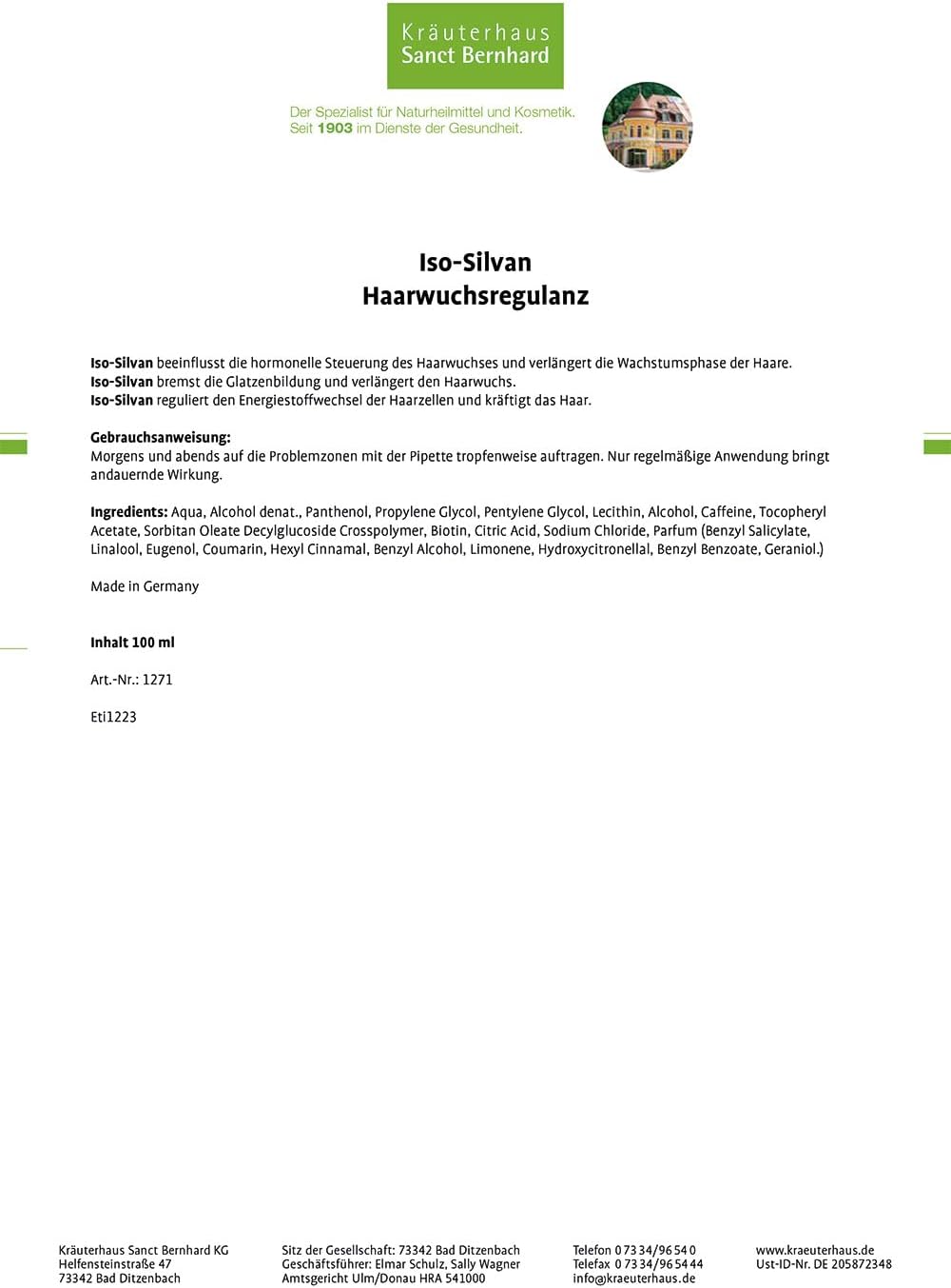 Sanct Bernhard Iso-Silvan Haarwuchs-Regulanz: 3-Monats-Kur 300 ml, 300 ml