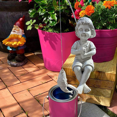 Yeomoo Angeln Little Boy Deko Gartenfiguren für Draussen, Lustig Kinder Fischer Figur Gartendeko für