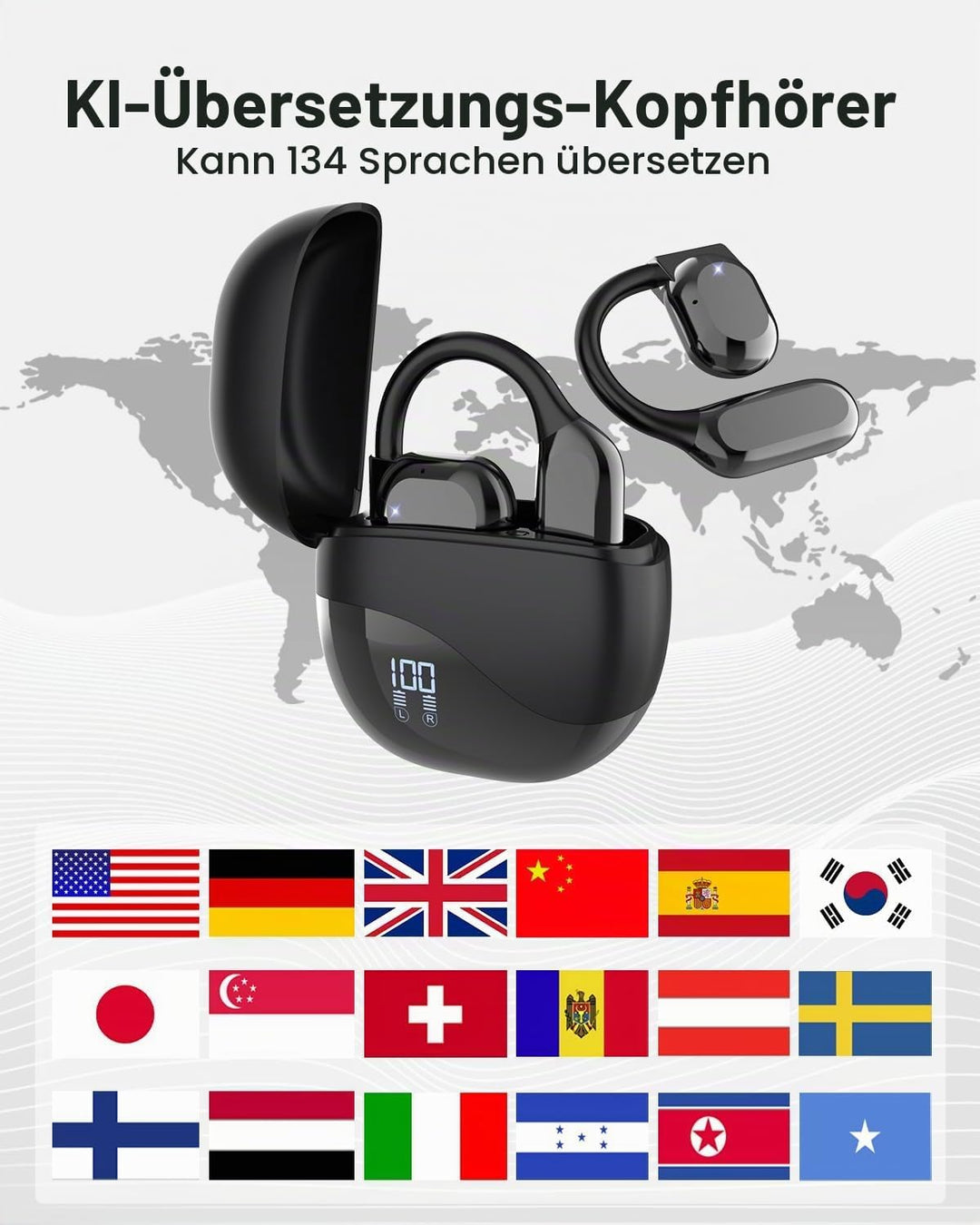 ANSTEN AI ÜBersetzer KopfhöRer, Echtzeit Translation Earbuds für Reisen Lernen, Bluetooth ÜBersetzun