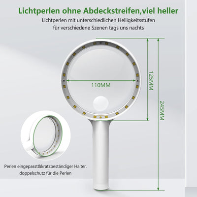 Lupe mit Licht,Leselupe mit Licht für Senioren Gross,3 Lichtmodi USB Wiederaufladbar,Beleuchtete Lup