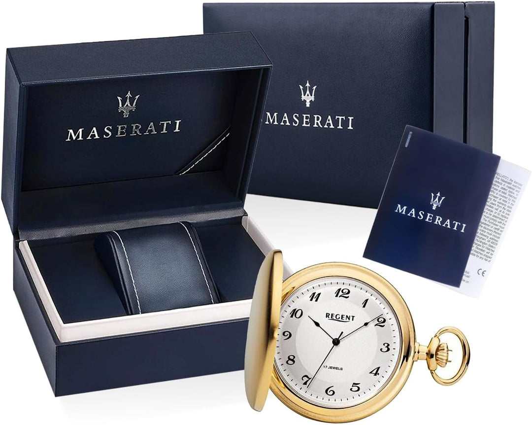 Regent Herren Taschenuhr Savonnette 50 MM Mechanischer Handaufzug Arabische Zahlen Gold-grau, Gold-g