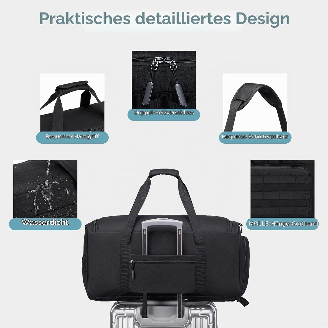 BAGZY 3 In 1 Sporttasche Herren Gross Taktischer Reisetasche 55L Mit Schuhfach Wasserdicht Arbeitsta
