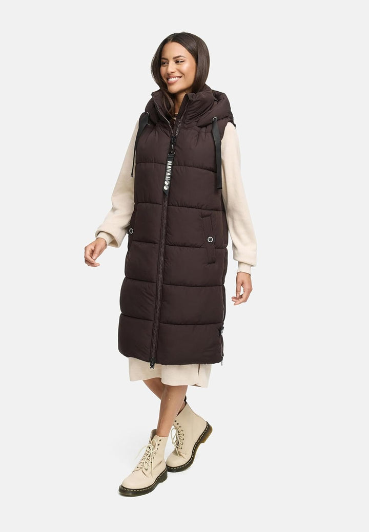 Navahoo Damen ärmellose Lange Outdoorweste warme Winterjacke Schnuffelchen XS-3XL M Choco, M Choco