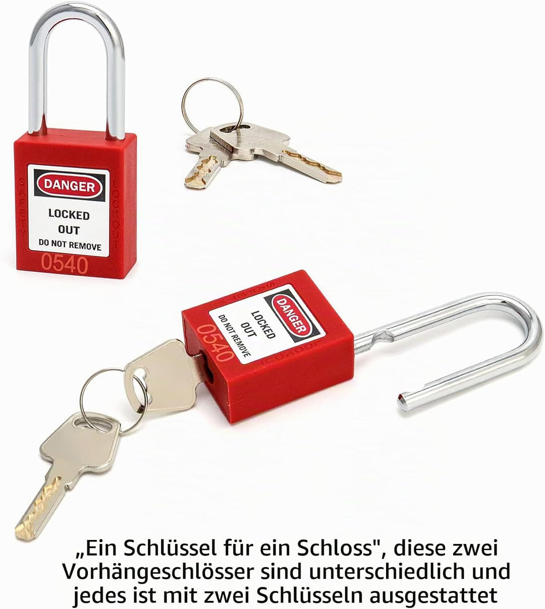 QWORK® Lockout Vorhängeschloss, 10Stk Vorhängeschlösser mit 20 Schlüssel, Rot, 38mm 10 PCS Stahl, 10